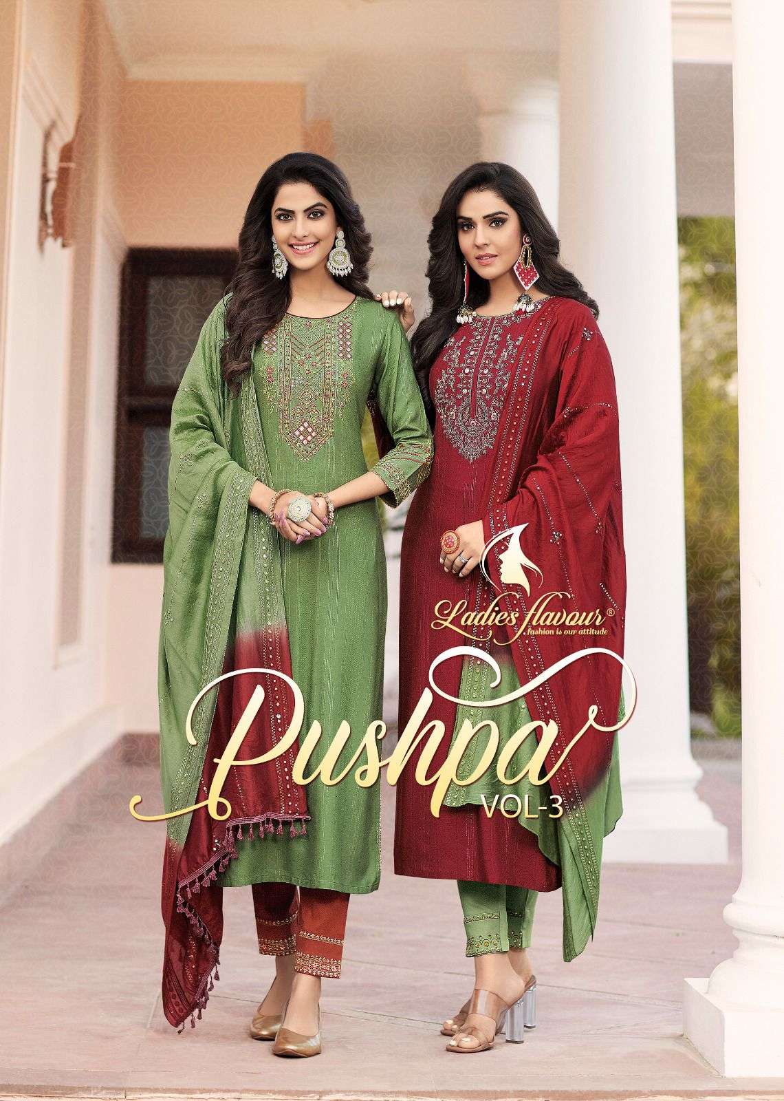 LADIES FLAVOUR PUSHPA VOL 3 PURE RAYON VISCOSE READYMADE SUI...