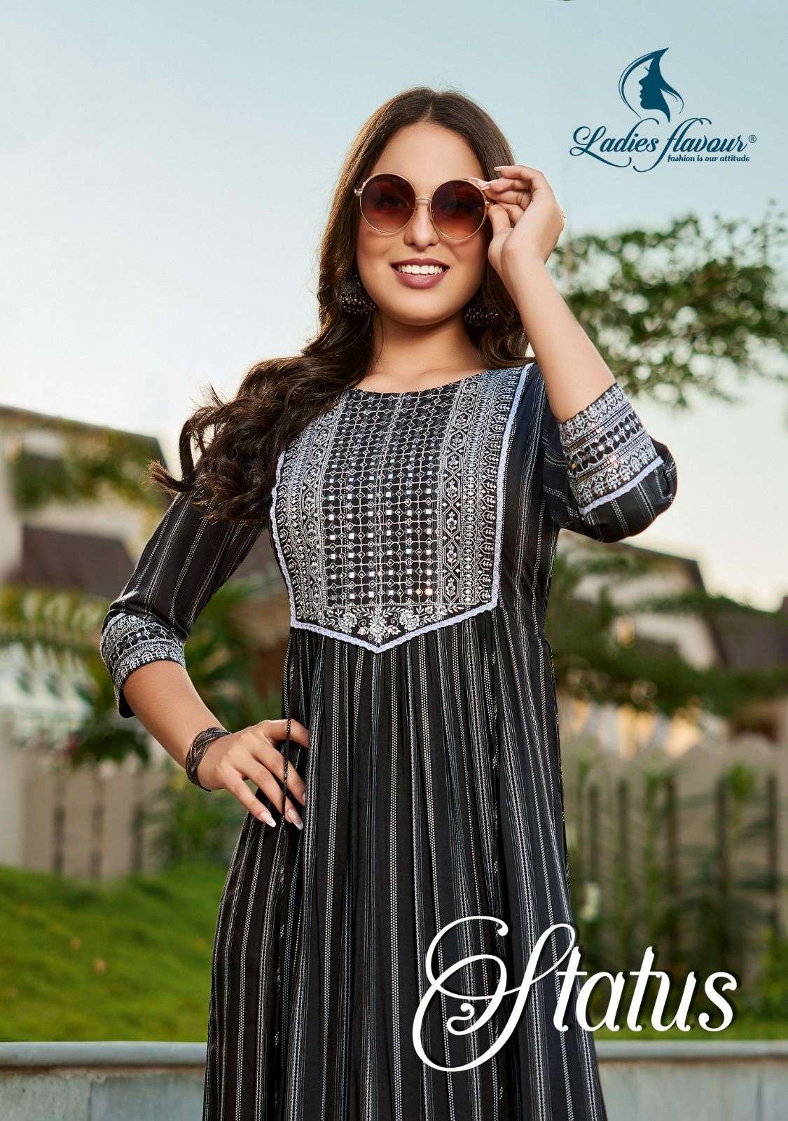 LADIES FLAVOUR STATUS HEAVY RAYON EMBROIDERY KURTIS AT WHOLE...