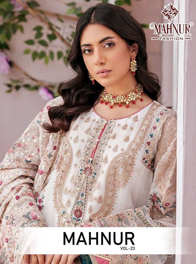 MAHNUR VOL 23 HEAVY GEORGETTE EMBROIDERY SALWAR SUITS AT WHO...