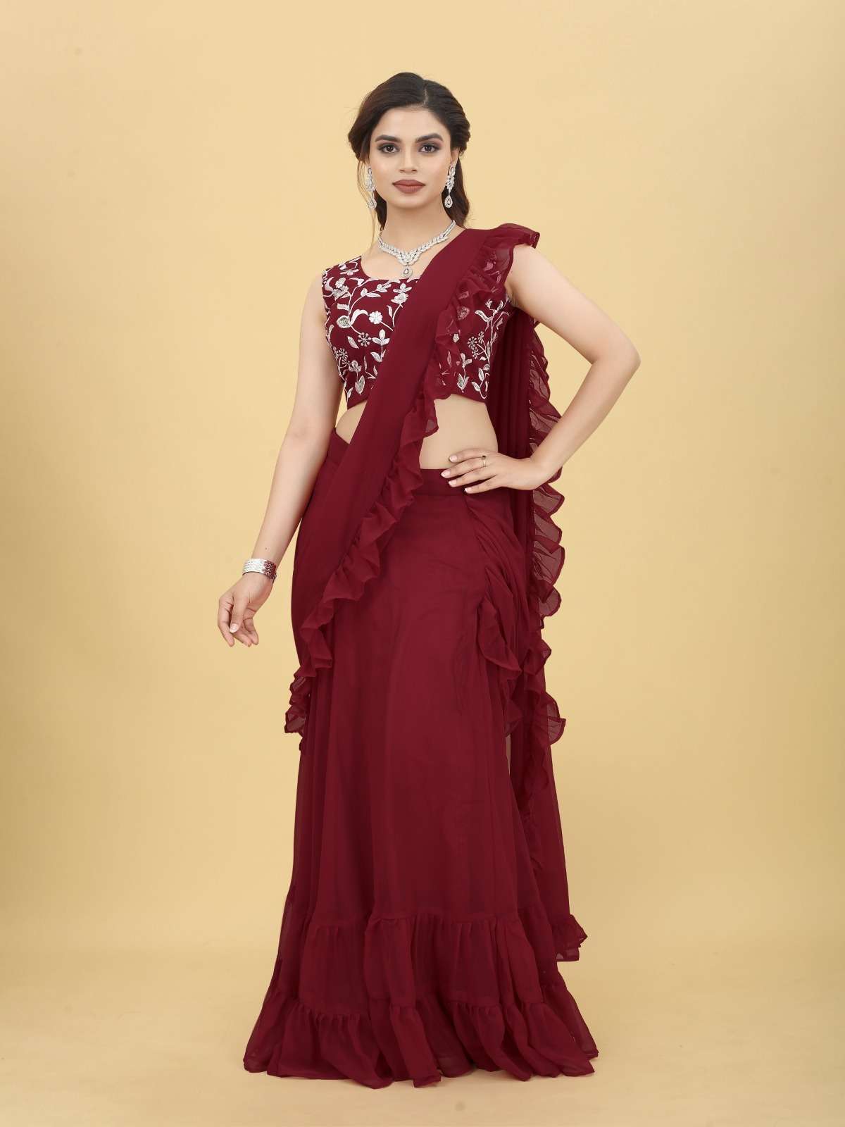 Maroon color georgette with fancy zull stlyle lehenga choli ...