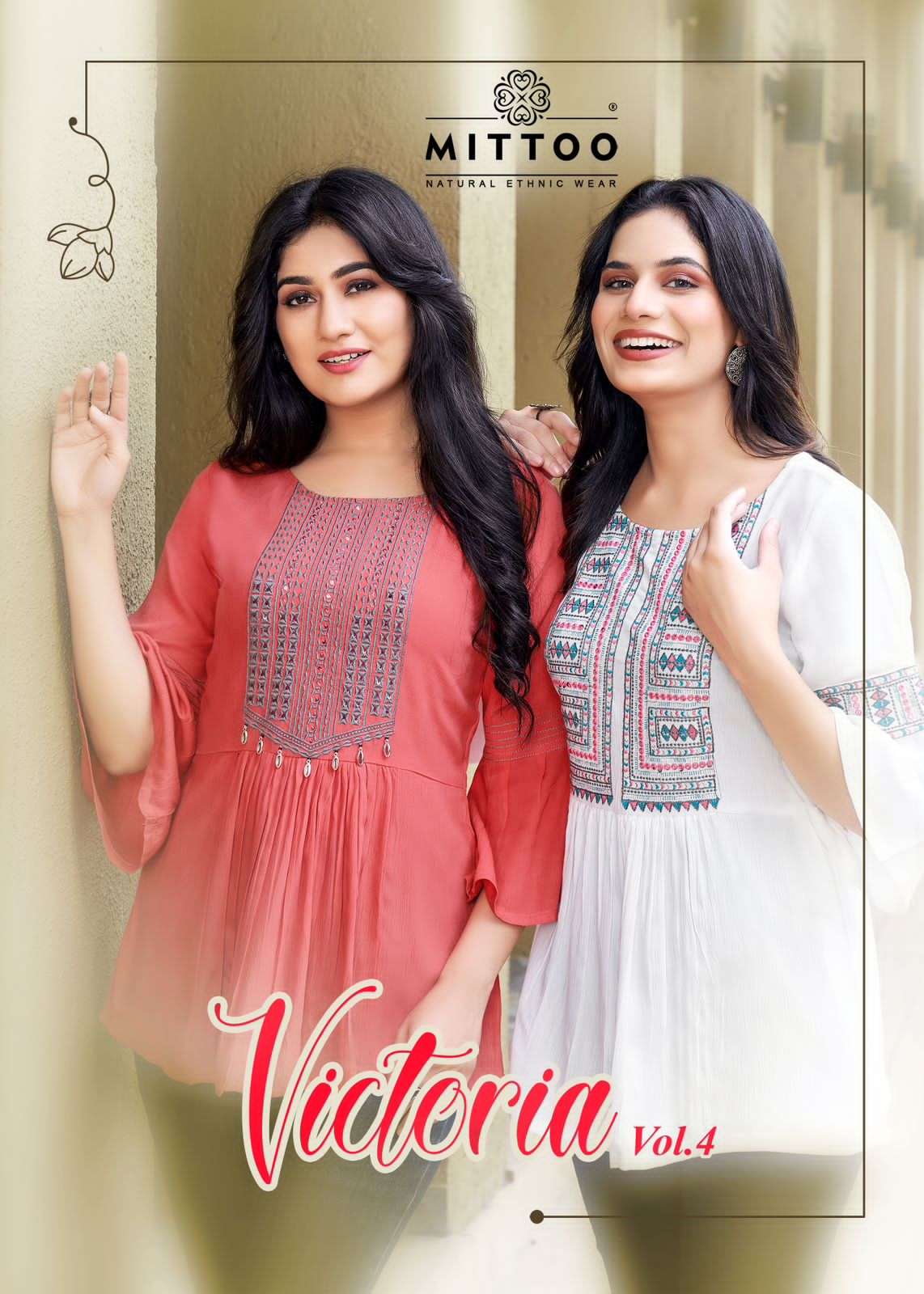 MITTOO VICTORIA VOL 4 RAYON EMBROIDERY SHORT KURTIS AT WHOLE...