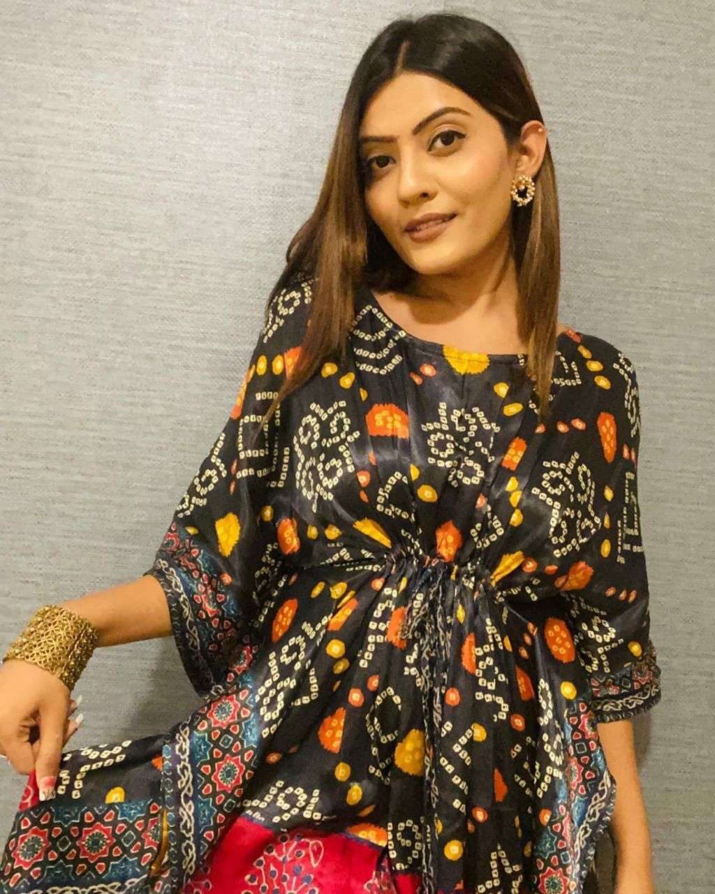 Modal Silk with bandhani printed Summer wear Kaftan Style Ku...