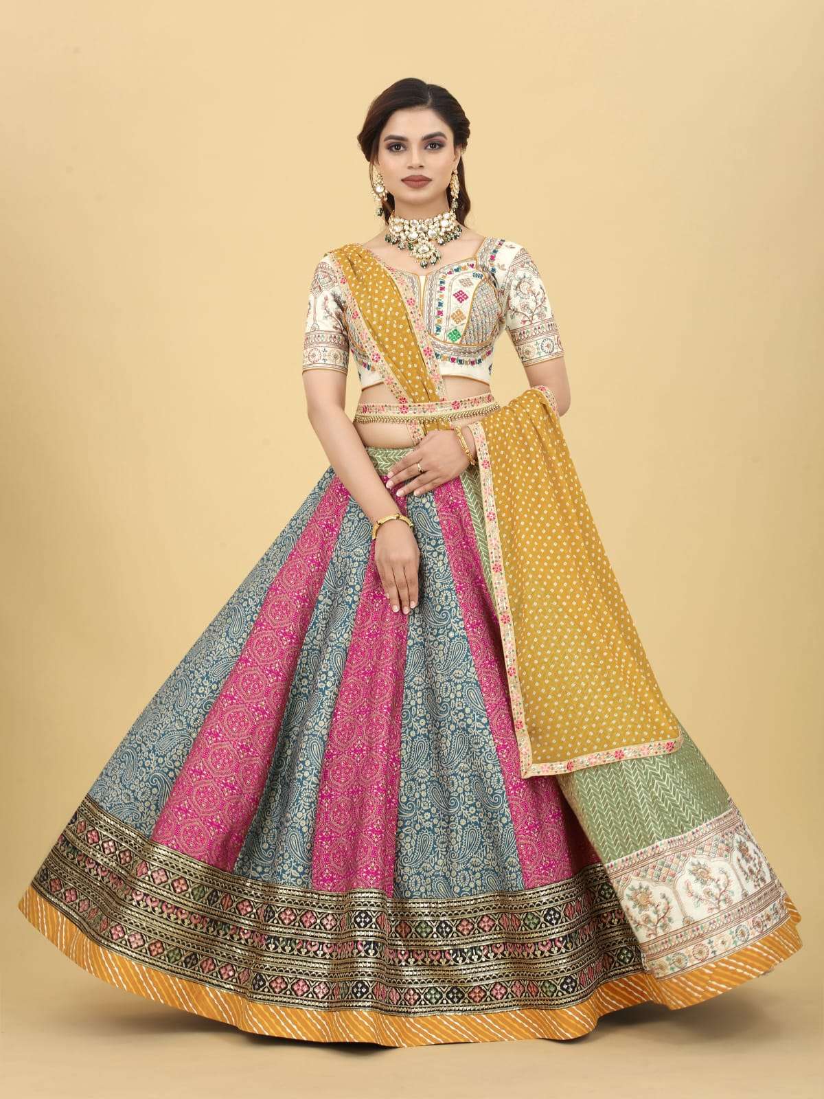 Muslin Cotton with Multi color Designer Wedding wear lehenga...