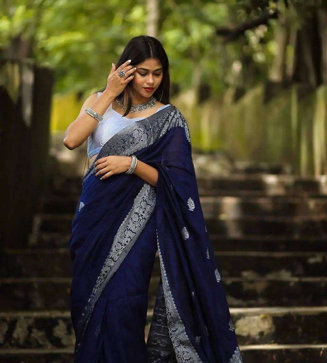 Navy blue color Soft banarasi silk with fancy saree collecti...
