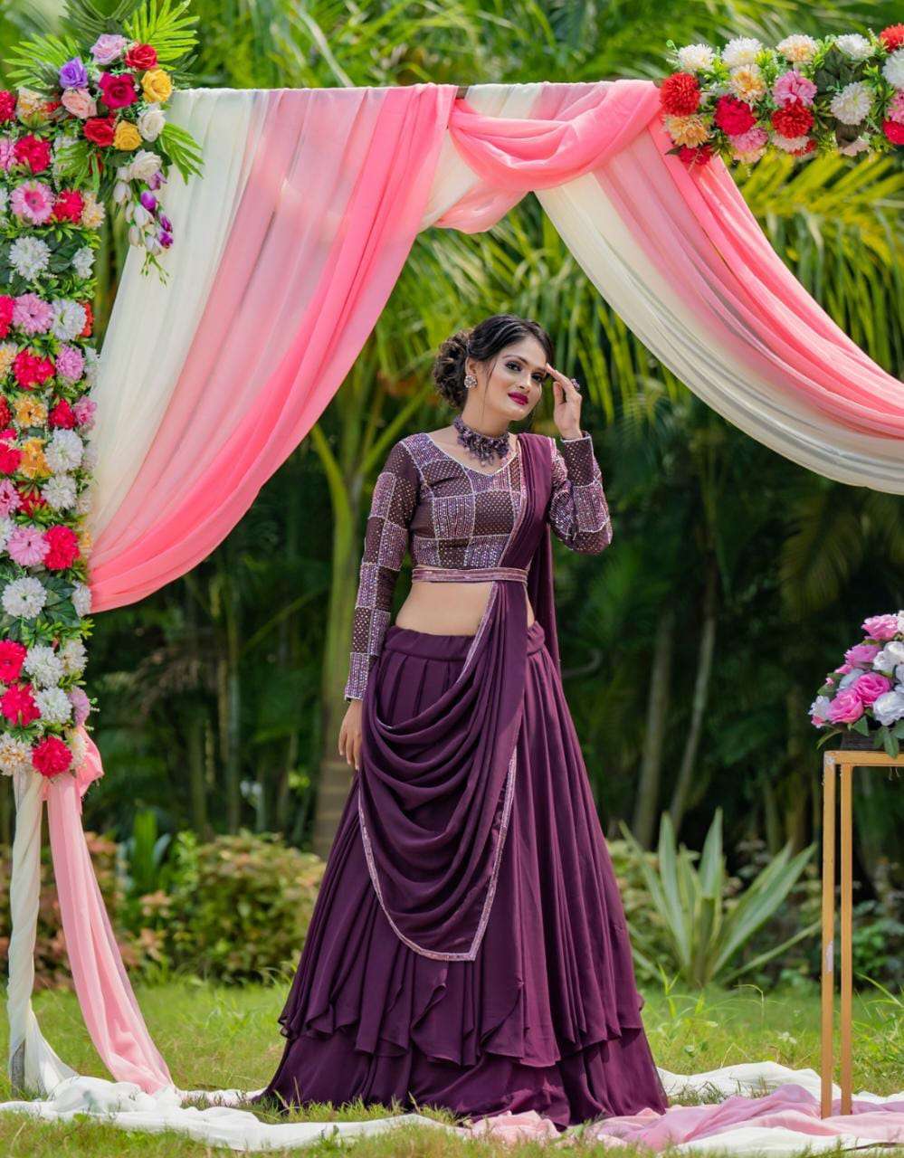 Purple Color Georgette with fancy look designer lehenga chol...