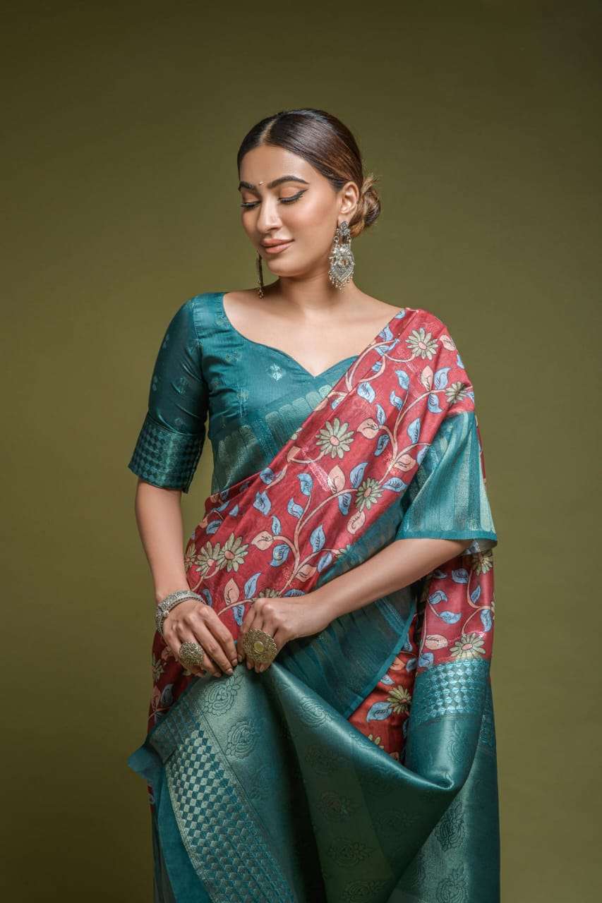 Rajpath  Neelkanth Silk with Kalamkari Printed Saree collect...