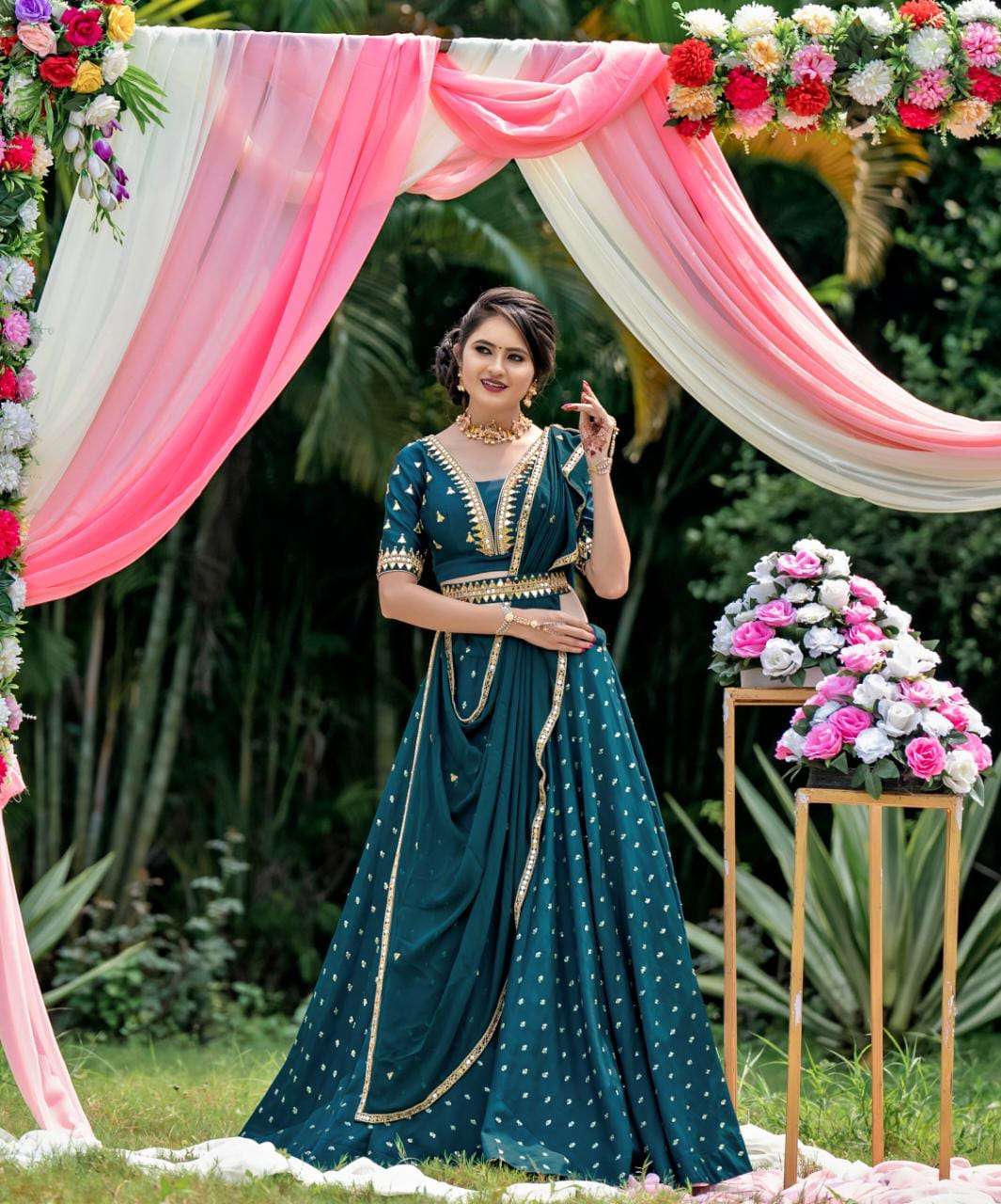 Rama Color Silk with Heavy Hand work Designer Wedding wear l...