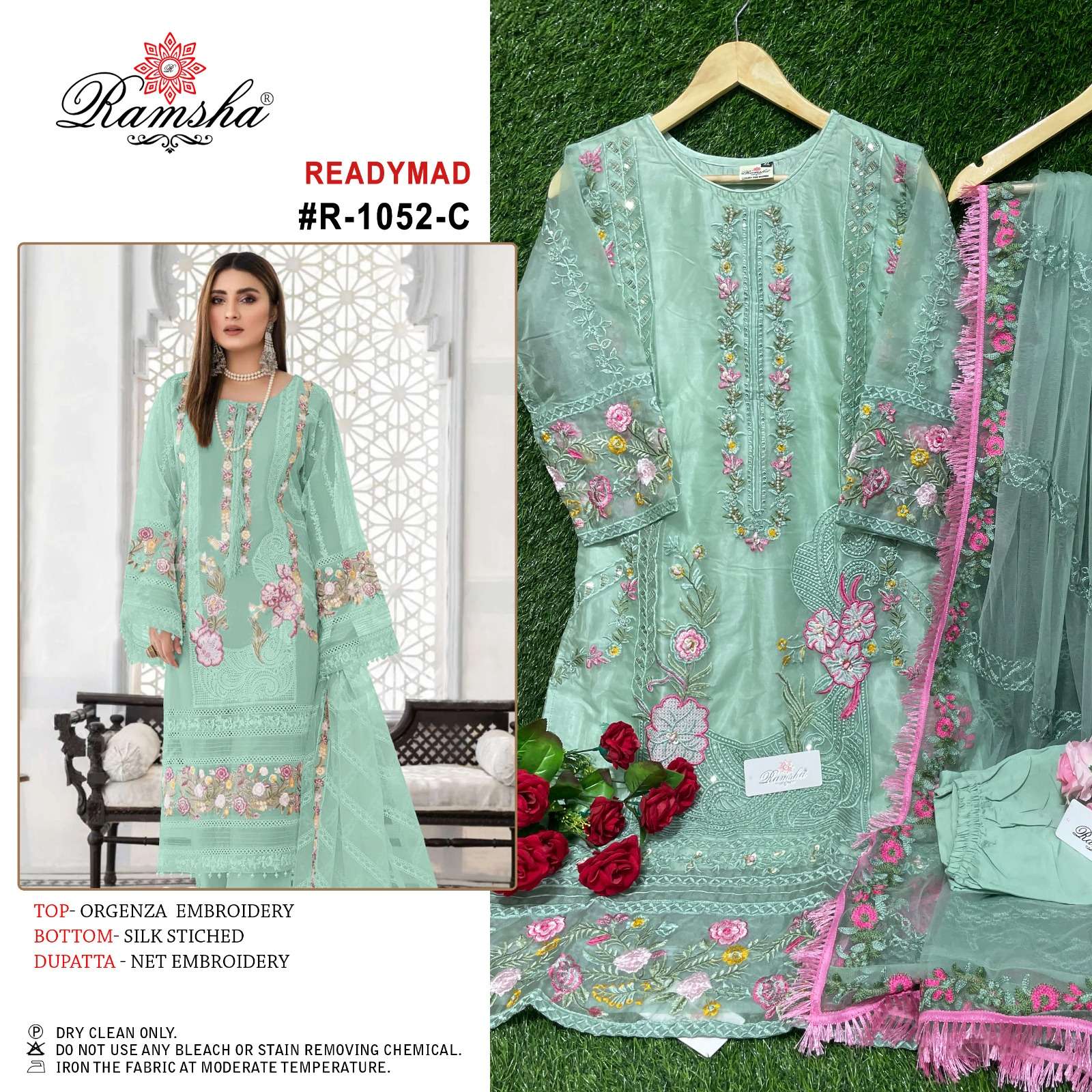 RAMSHA 1052 ORGENZA EMBROIDERY READYMADE SALWAR KAMEEZ AT WH...