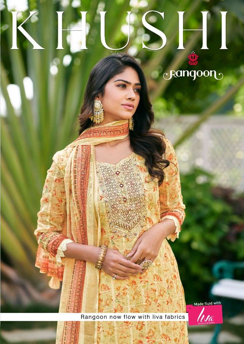RANGOON KHUSHI COTTON LILEN EMBROIDERY STITCHED SUITS AT WHO...