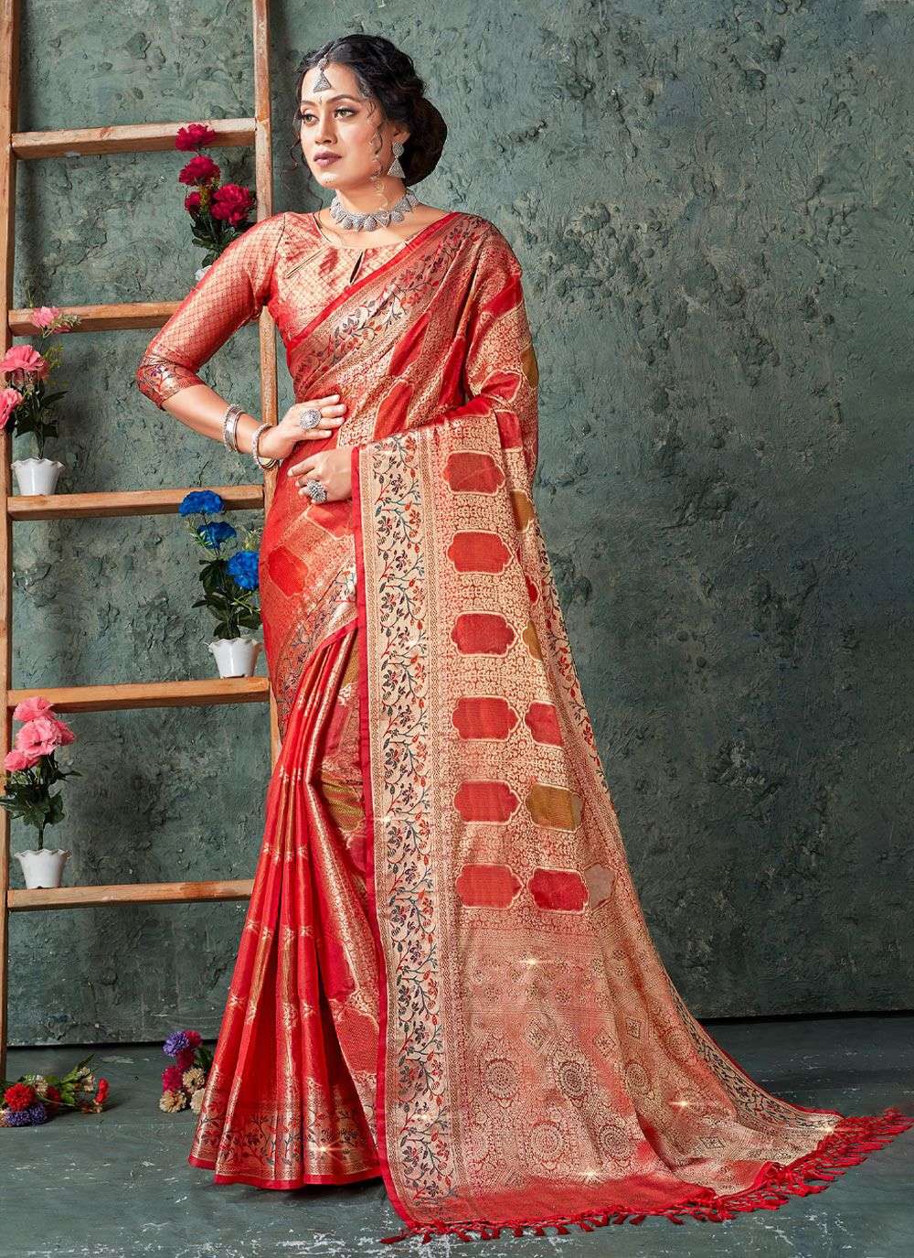 Sangam Printes Balam Organza with fancy weaving design saree...