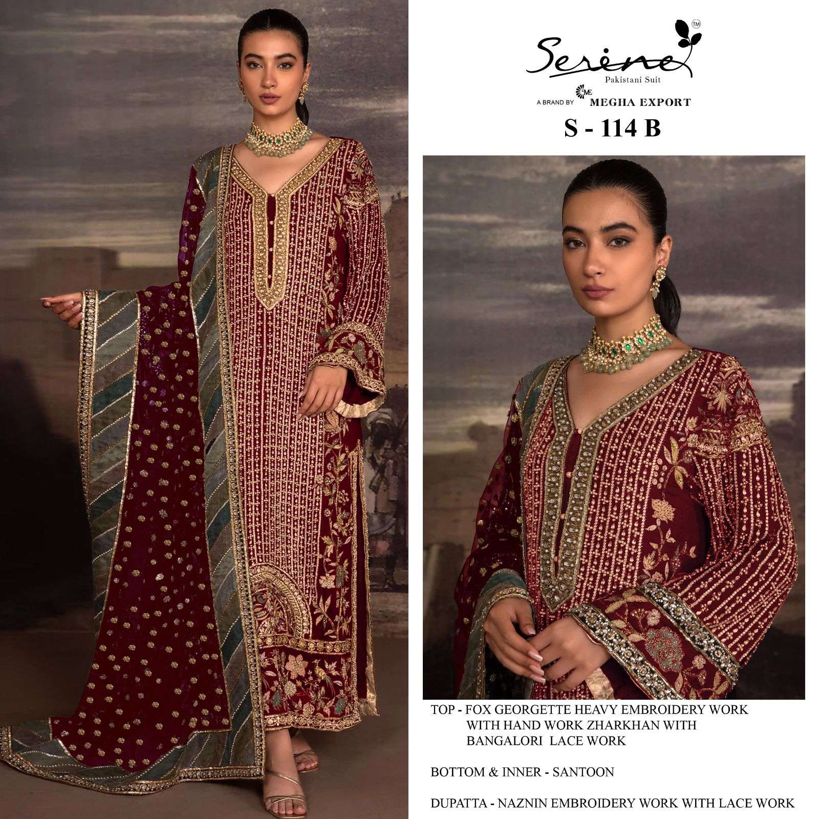SERINE S 114 FAUX GEORGETTE EMBROIDERED SALWAR SUITS AT WHOL...
