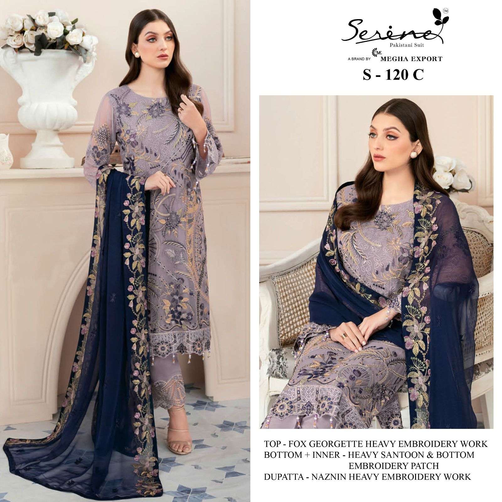 SERINE S 120 FAUX GEORGETTE EMBROIDERED SALWAR SUITS AT WHOL...