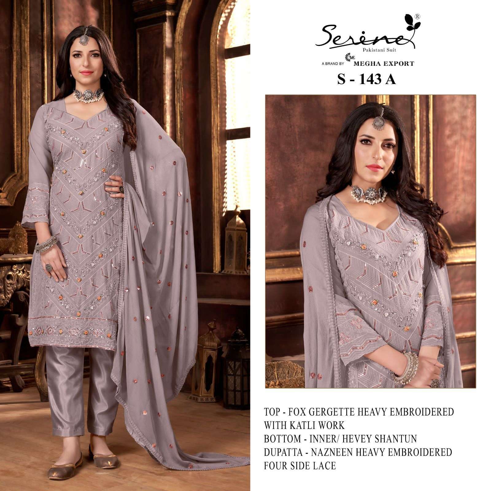 SERINE S 143 FAUX GEORGETTE EMBROIDERED SALWAR SUITS AT WHOL...