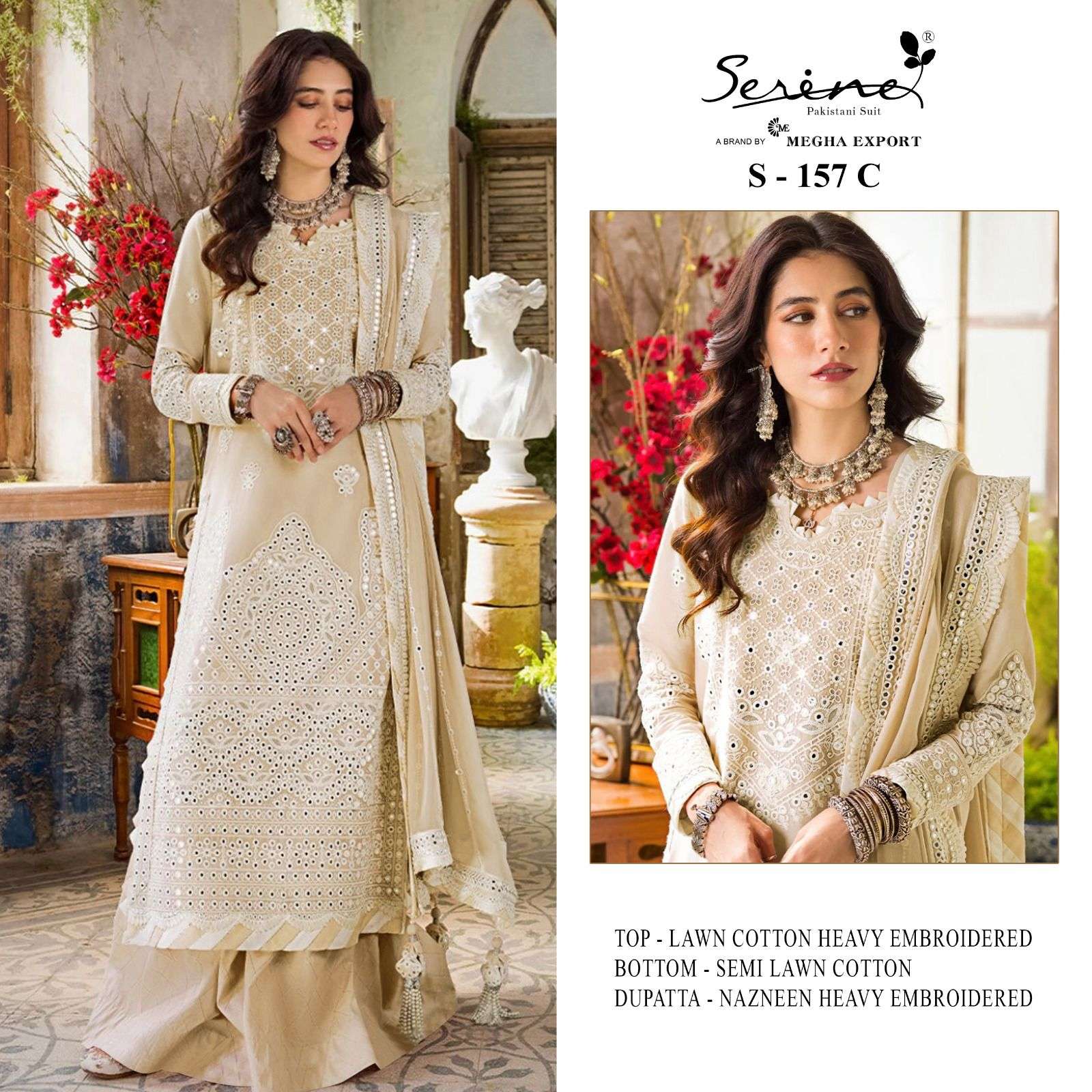 SERINE S 157 LAWN COTTON HEAVY EMBROIDERED SUITS WHOLESALE P...