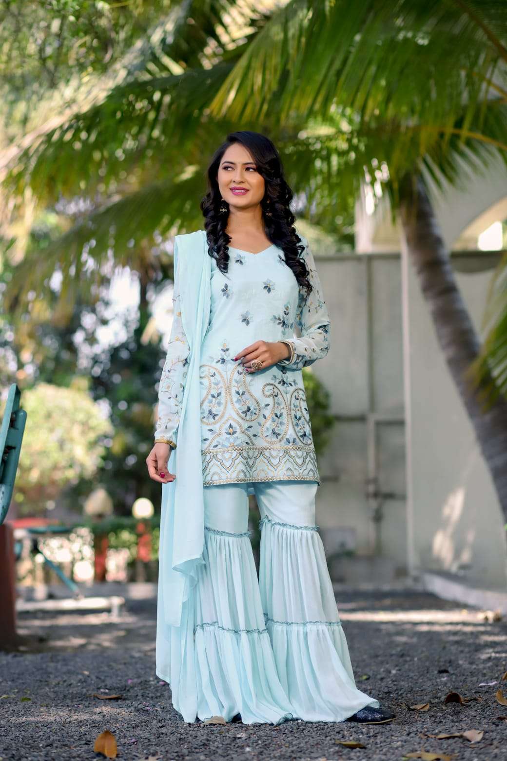 Sky Blue color Georgette with embroidery work designer Ready...