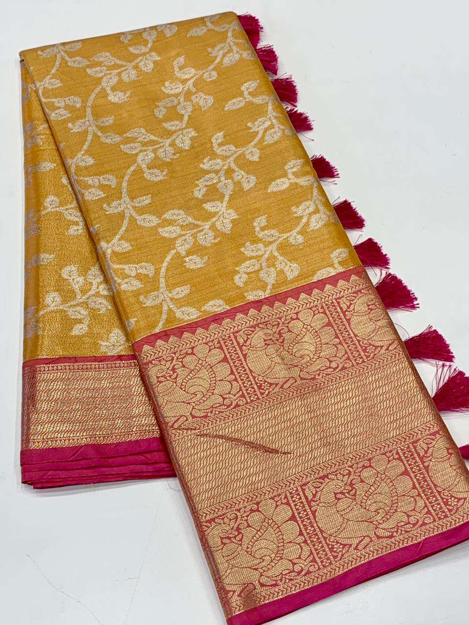 Soft banarasi silk with All Over Weaving design rich look sa...