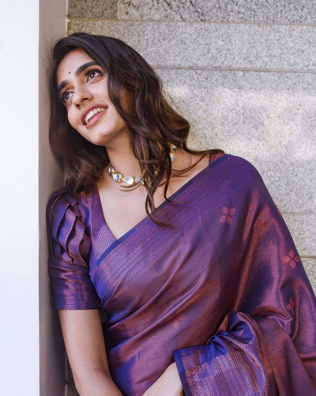 Violet Color Soft Banarasi silk with weaving design Saree co...
