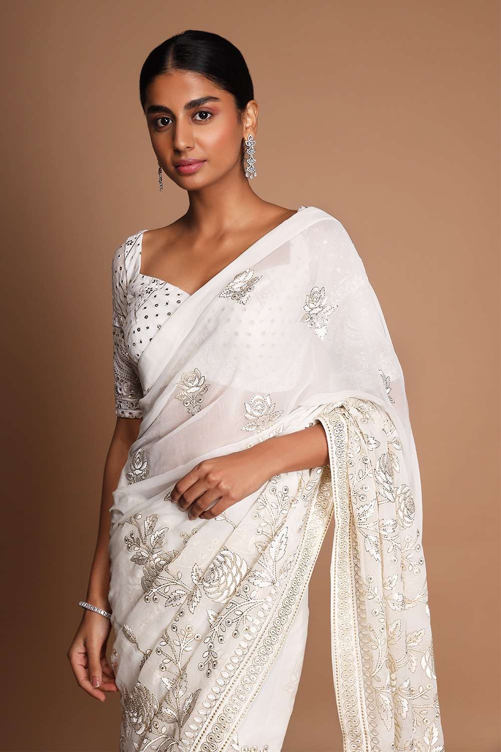 White color Georgette with EMBRODERY HEAVY SEQUENCE AND TON ...