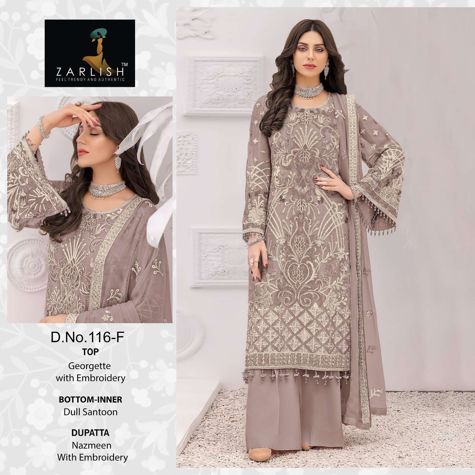 ZARLISH 116 GEORGETTE EMBROIDERED SALWAR SUITS WHOLESALE PRI...