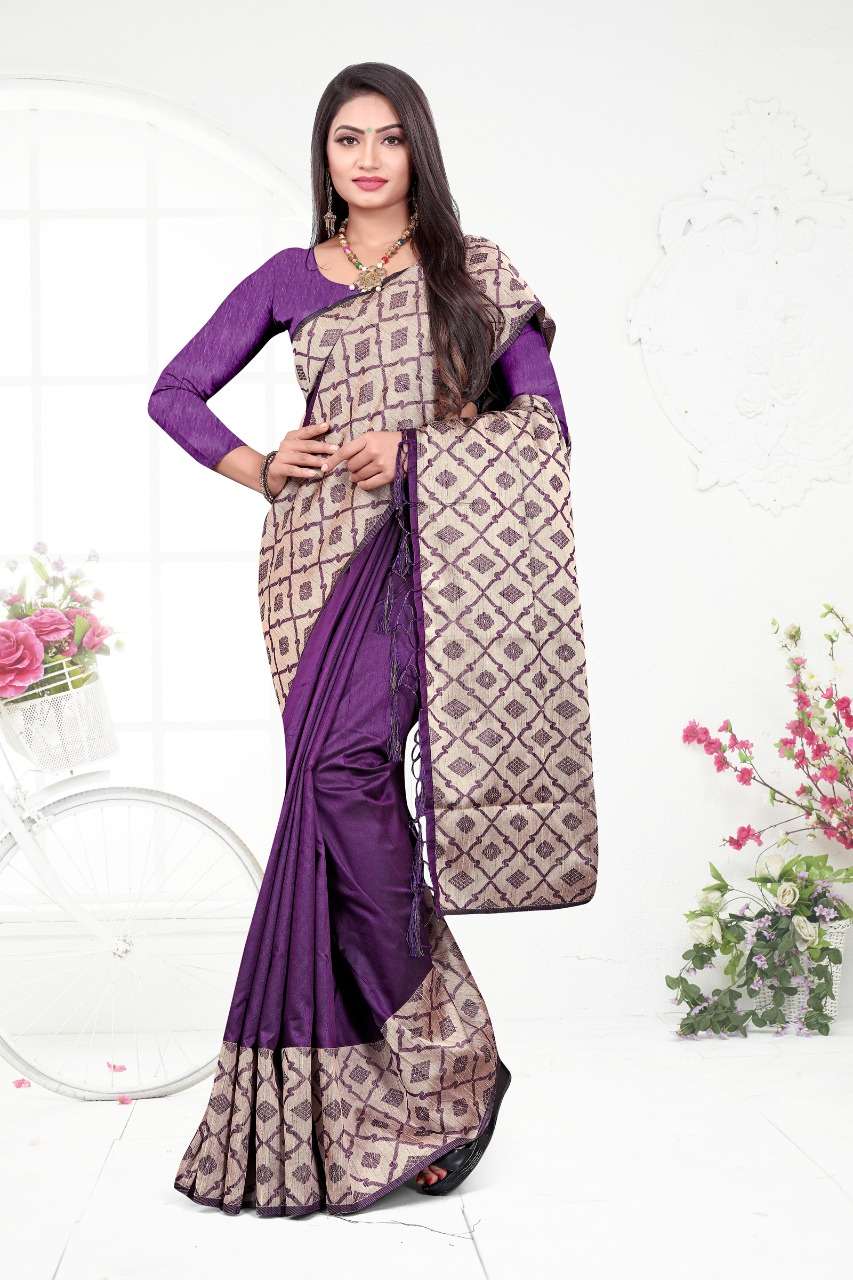 Zig Zag Silk with weaving Printed border saree collection