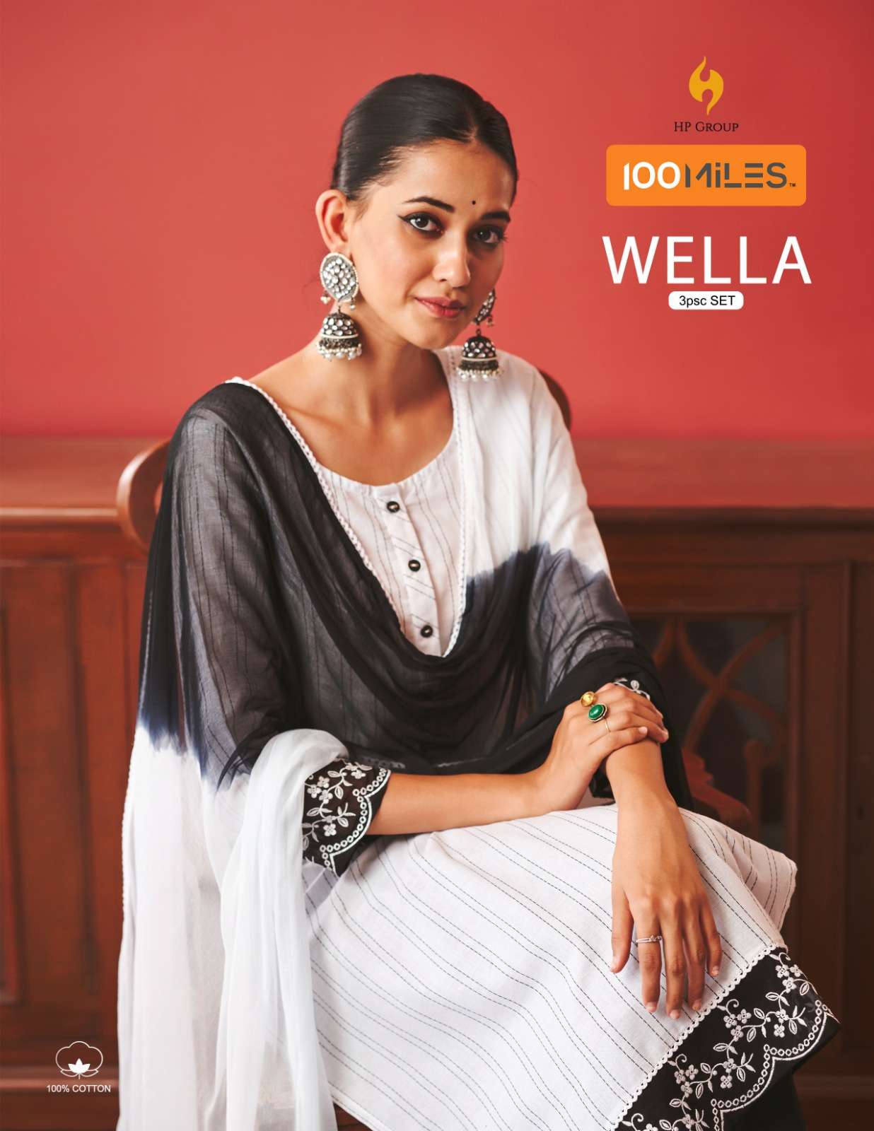 100 MILES WELLA PURE COTTON EMBROIDERY KURTI PANT WITH DUPAT...
