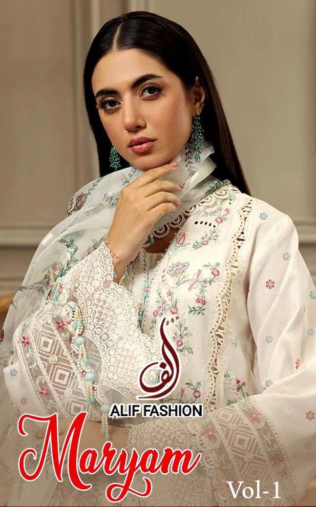 ALIF FASHION MARYAM VOL 1 PURE CAMBRIC COTTON EMBROIDERY SAL...