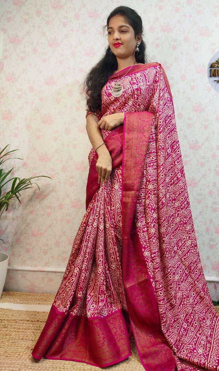 Anamika Dola silk with Ajrakh Printed fancy Look saree colle...