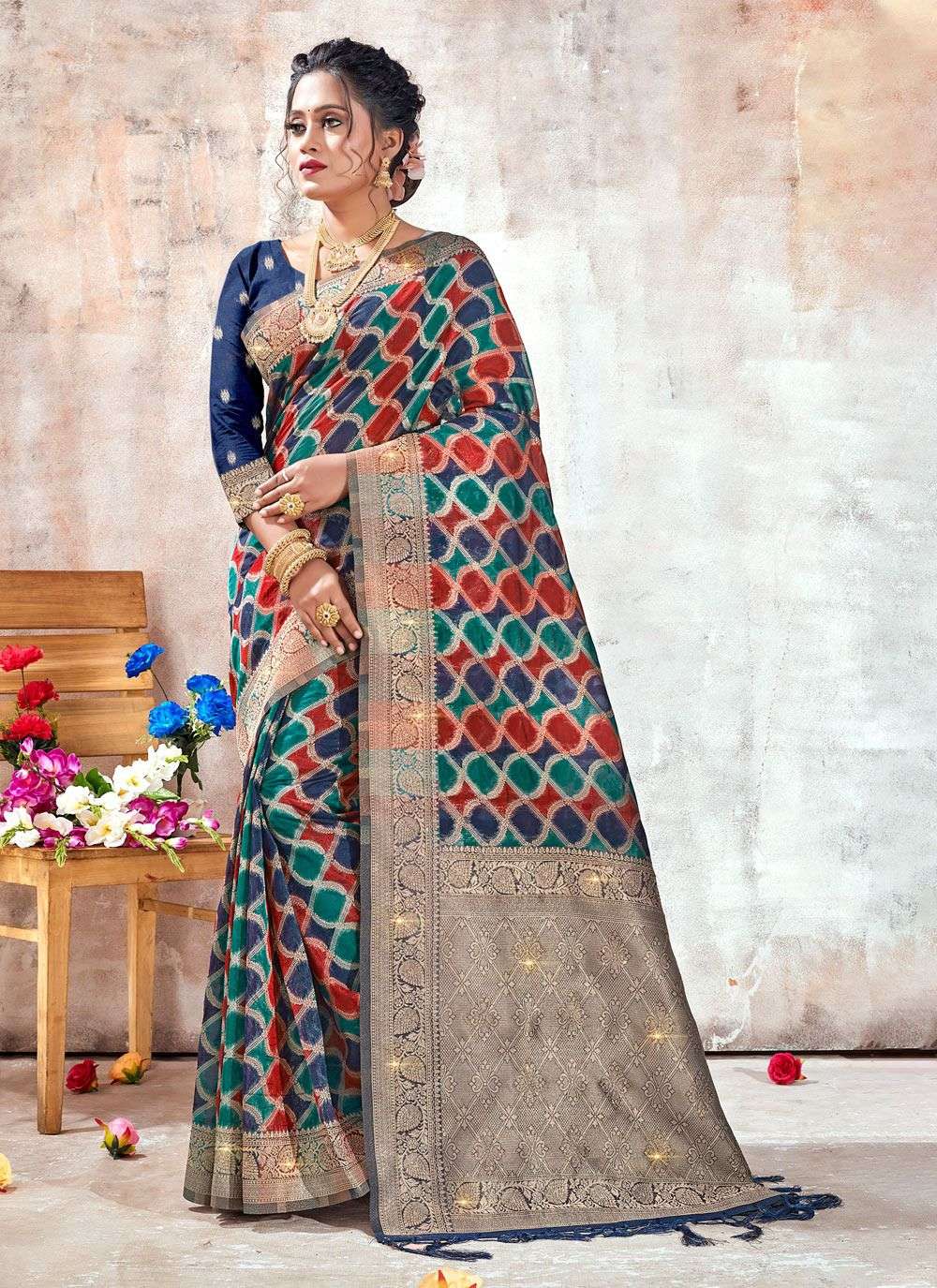 Bhargavi organza silk with Multi color fancy look saree coll...
