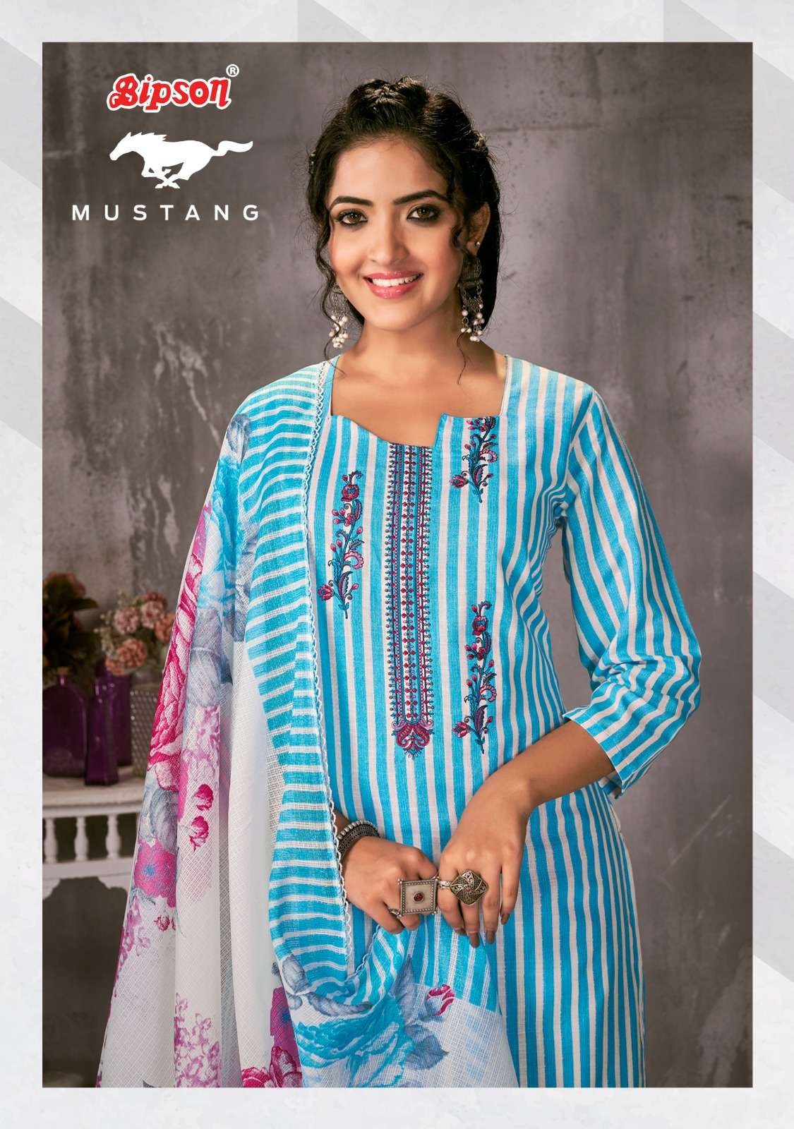 BIPSON MUSTANG 2203 PURE COTTON LINEN PRINT SALWAR SUITS AT ...
