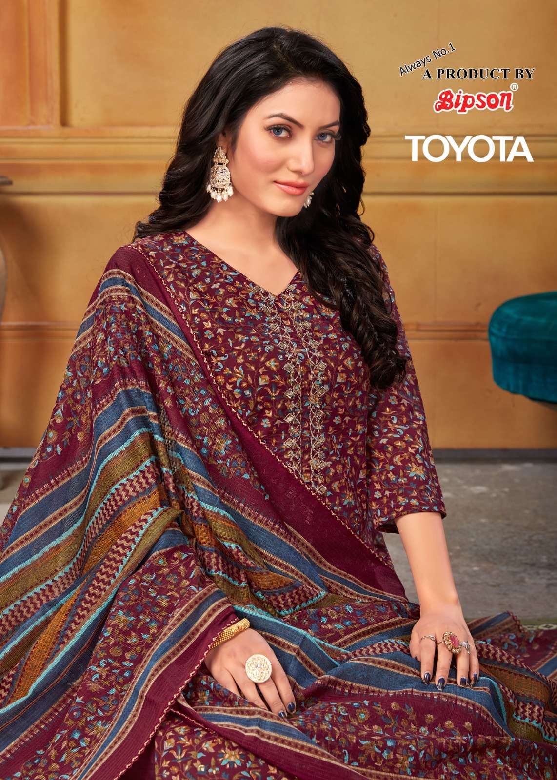 BIPSON TOYOTA 2045 PURE COTTON FOIL PRINT EMBROIDERY SALWAR ...