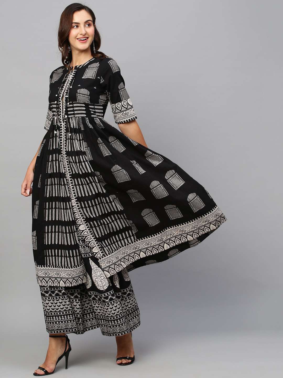 Black color Cotton with printed Readymade suit collection