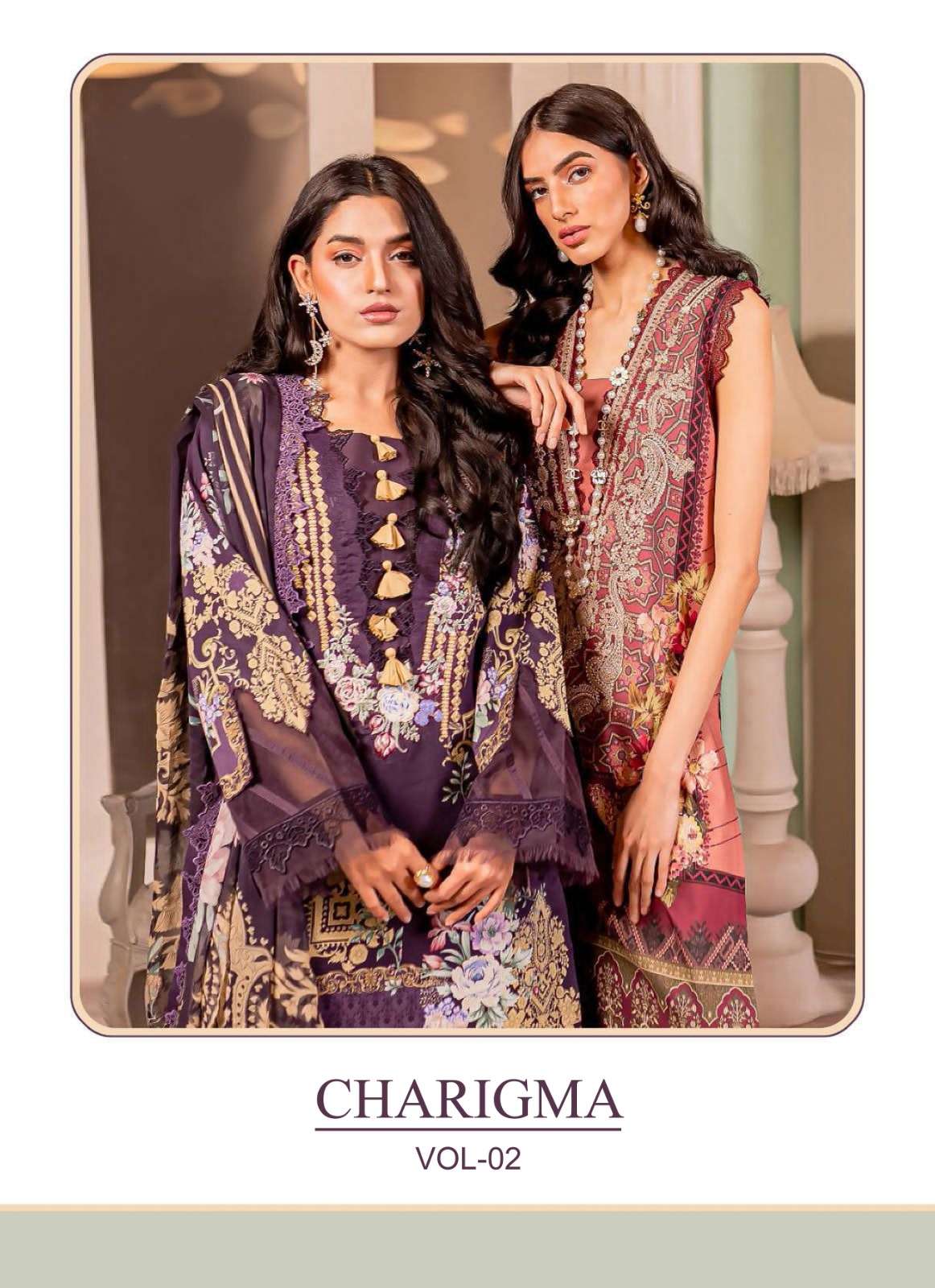 CHARIGMA VOL 2 HEAVY CAMBRIC PRINT EMBROIDERY SALWAR SUITS W...