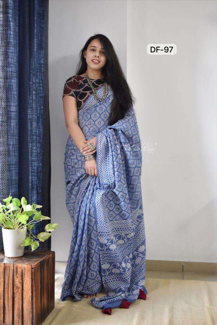 Cotton Ajrakh Print with fancy look saree collection