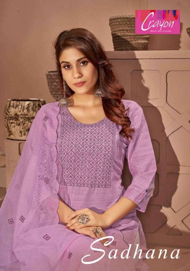 CRAYON SADHANA FANCY RAYON EMBROIDERY FULLY STITCHED SUITS W...