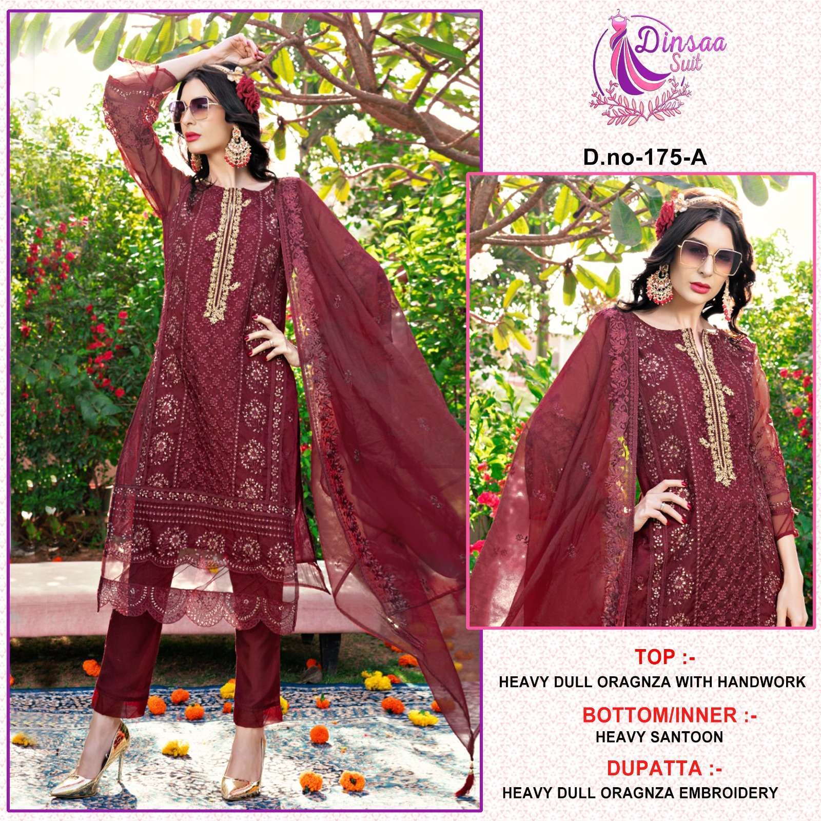Dinsaa suit 175 Organza  with Embroidery work Pakistani suit...