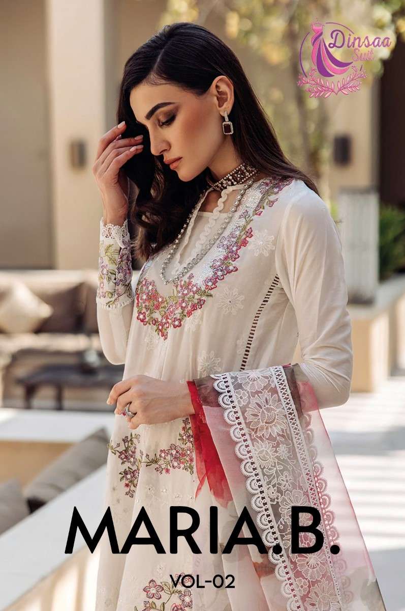 DINSAA SUITS MARIA B VOL 2 PURE COTTON EMBROIDERY SALWAR SUI...