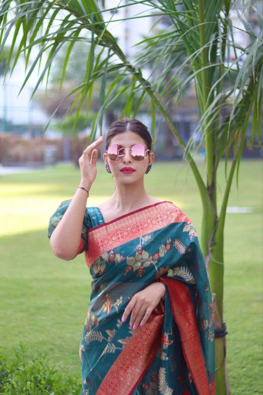 Festival Look Rama color Orgazna silk with fancy look saree ...