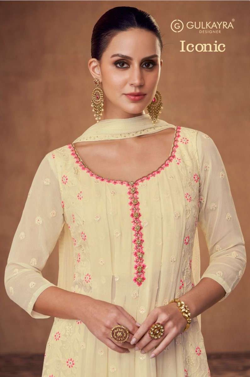 GULKAYRA DESIGNER ICONIC REAL GEORGETTE FREE SIZE STITCHED S...