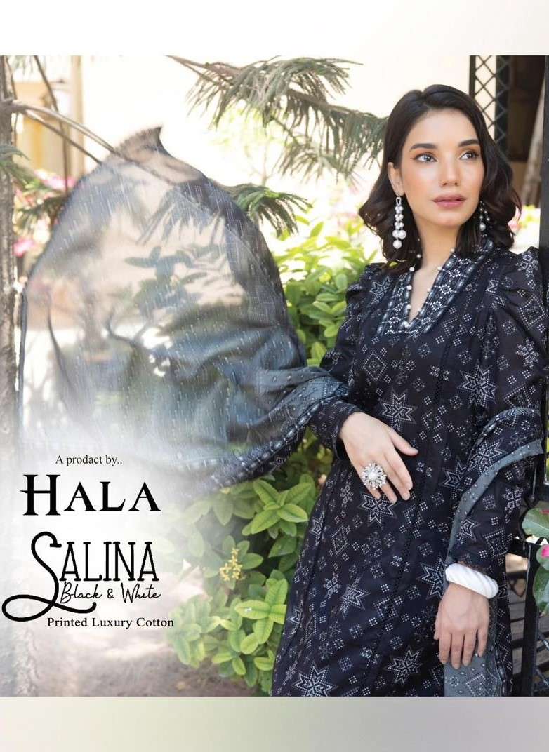 HALA SALINA BLACK & WHITE PURE CAMBRIC COTTON EMBROIDERY SAL...