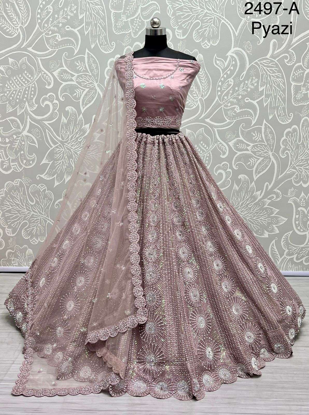 Heavy Net With Hand Embroideri Zari Designer Bridal Wear leh...