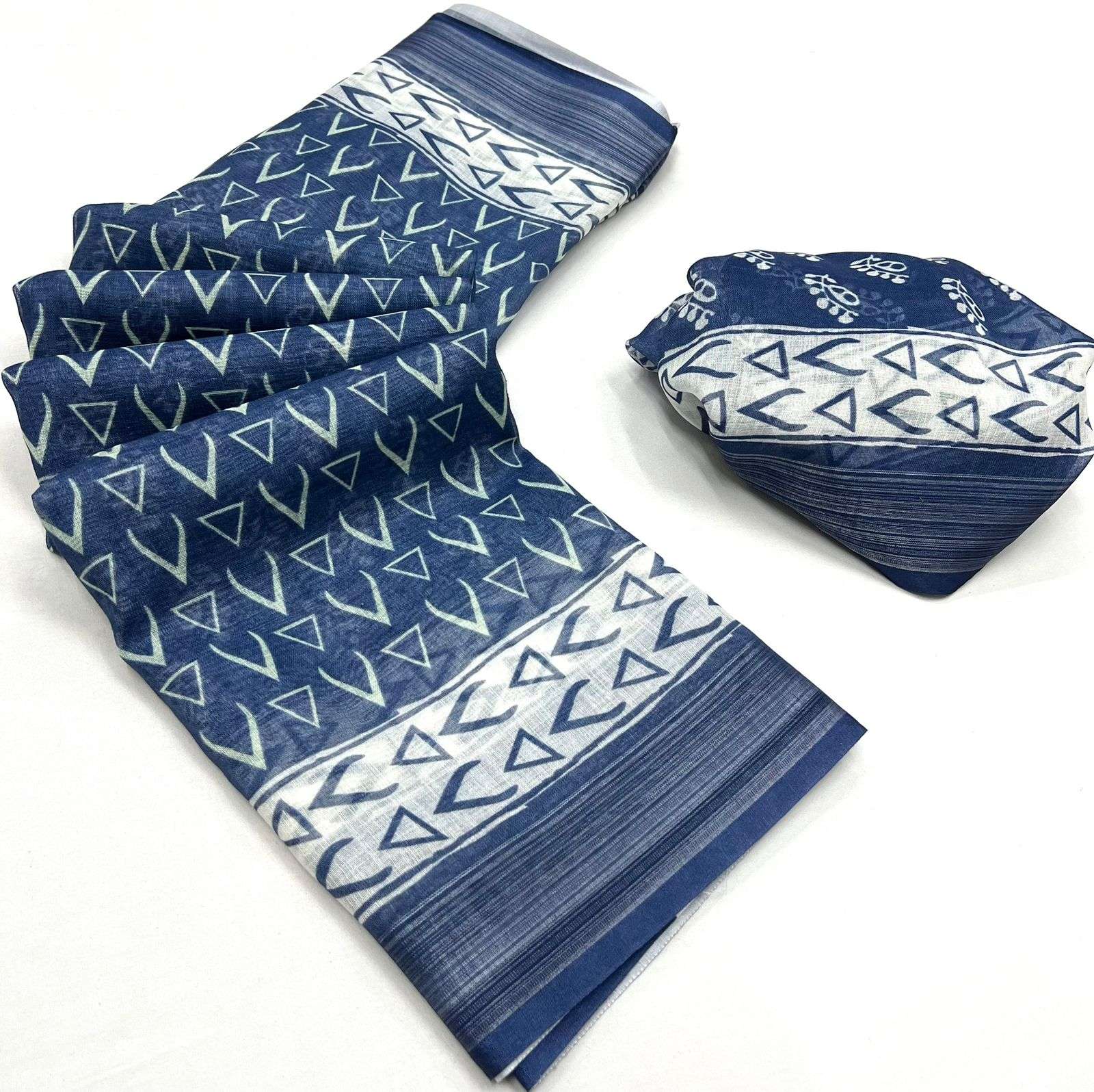 INDIGO Linen with digital Printed regular wear saree collect...