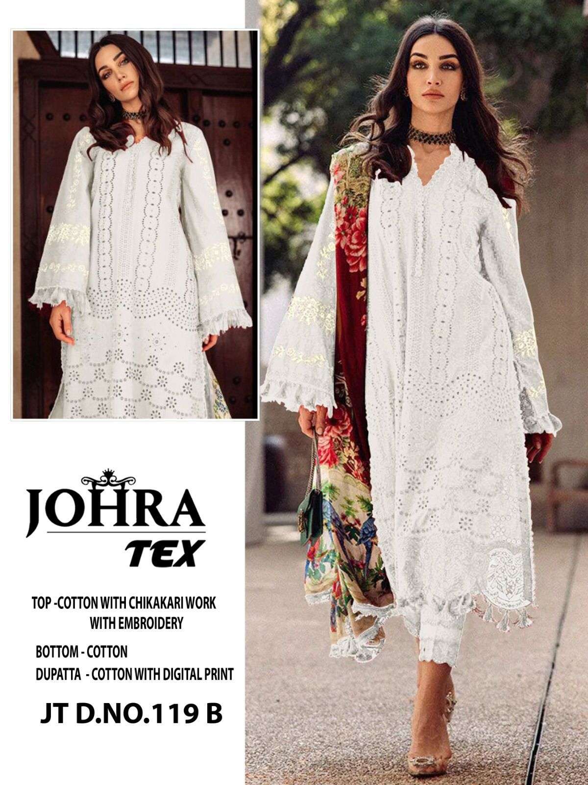 JOHRA TEX JT 119 CAMBRIC COTTON WITH EMBROIDERY SALWAR SUITS...