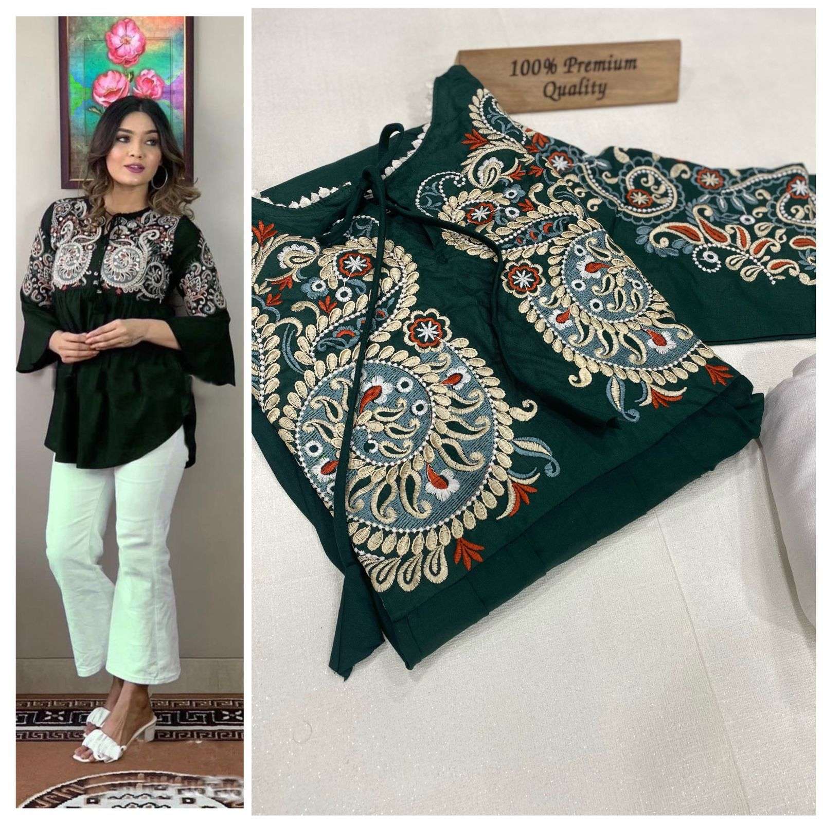KBC PURE RAYON COTTON EMBROIDERY SHORT TOP WITH PANT WHOLESA...