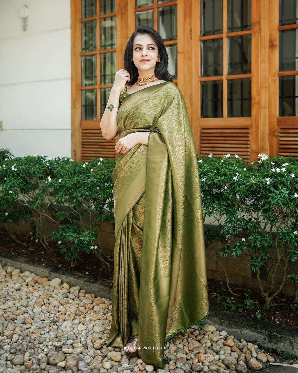 Light green Banarasi silk with weaving saree collection