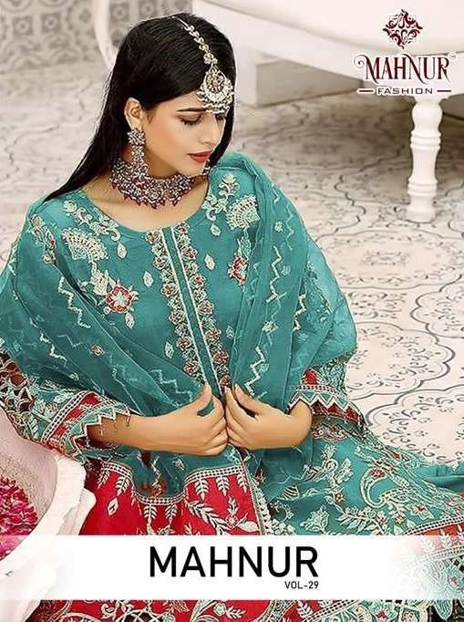 MAHNUR VOL 29 HEAVY ORGANZA EMBROIDERY SALWAR SUITS AT WHOLE...