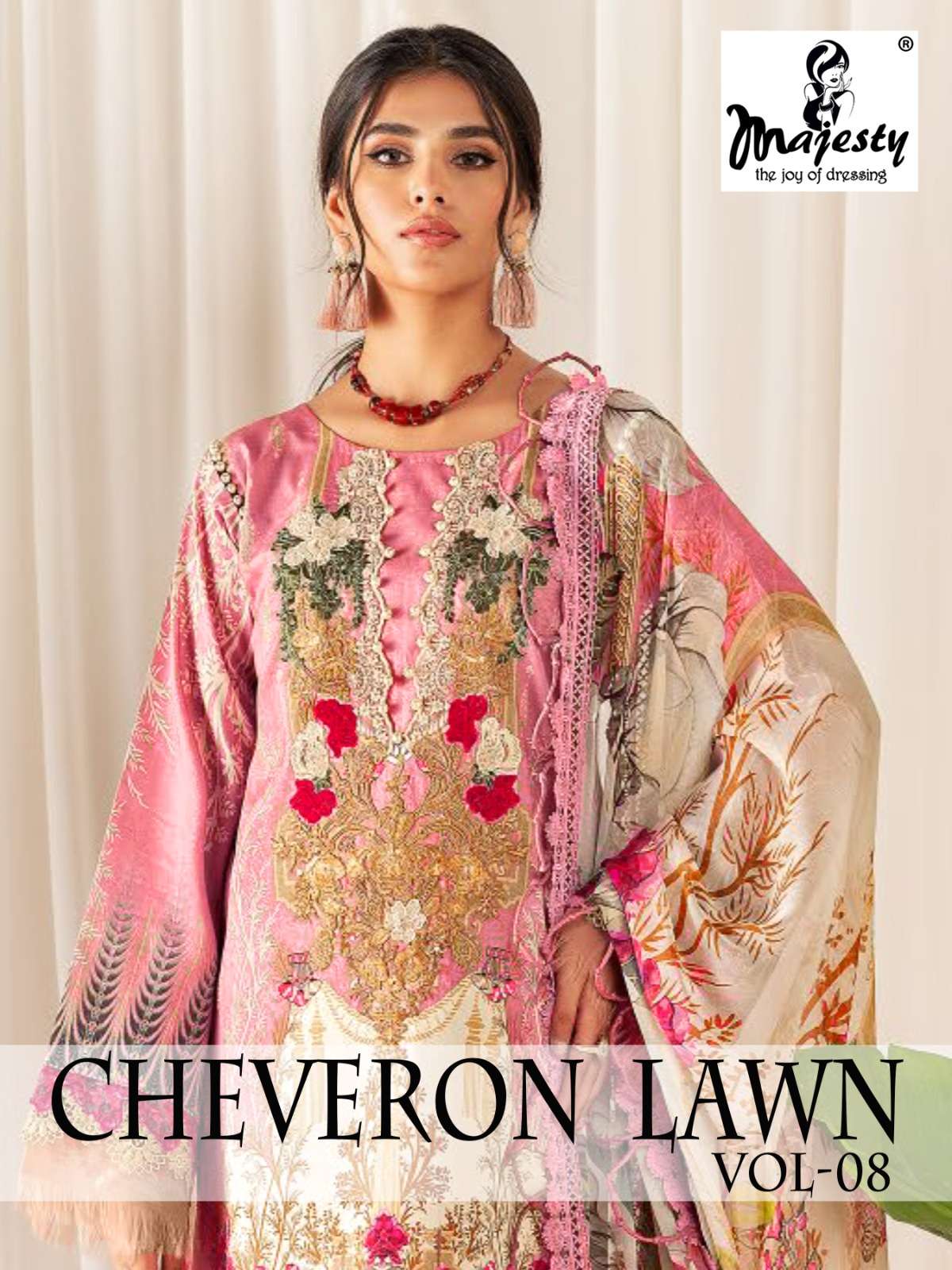 MAJESTY CHEVERON LAWN VOL 8 PURE JAM COTTON SALWAR KAMEEZ WH...