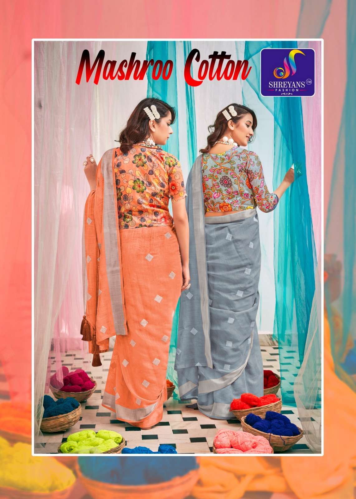 Mashroo Cotton Linen with Printed Fancy look saree collectio...
