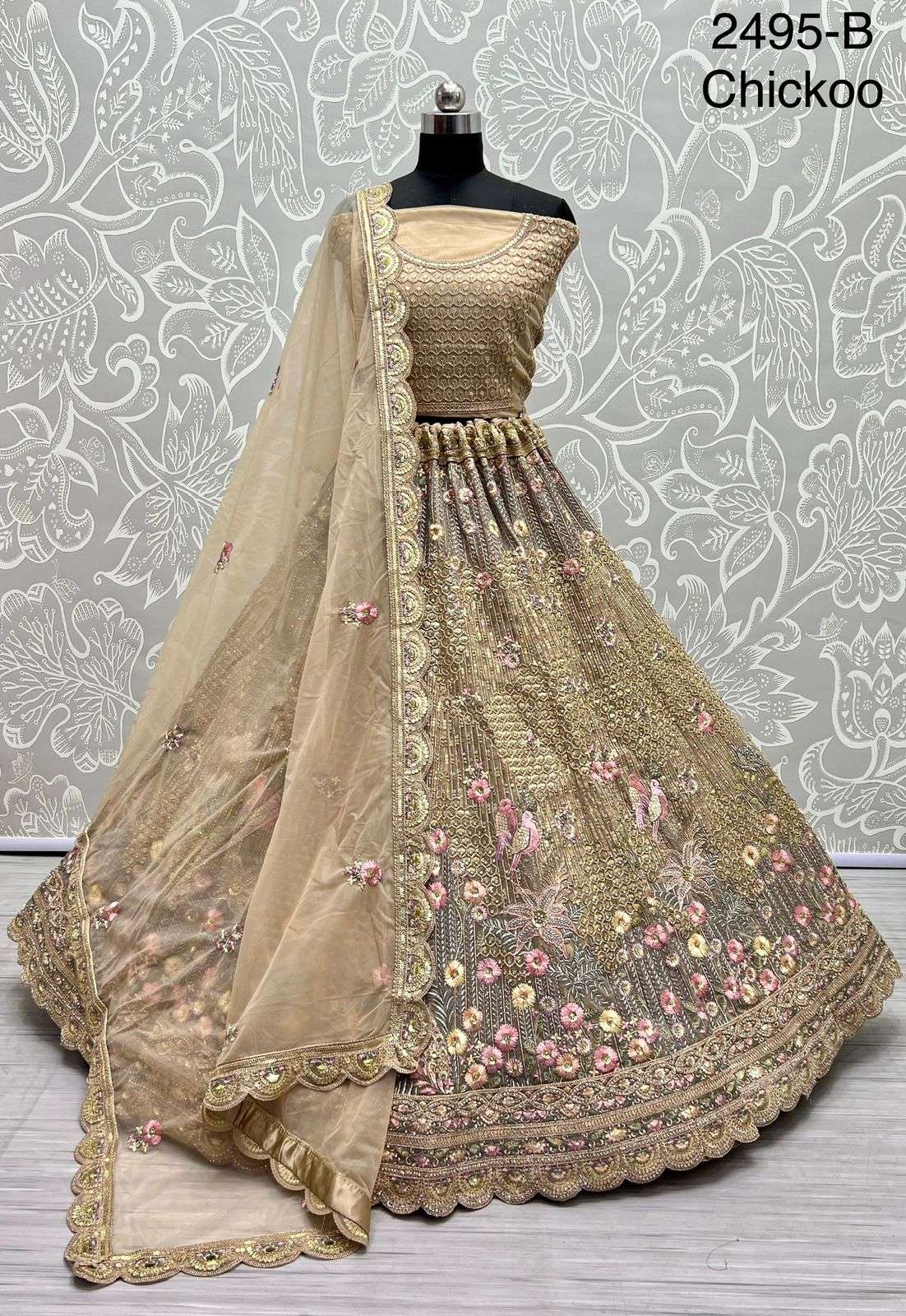 Net with heavy Dori Embroidery Zari Designer Bridal Wear leh...