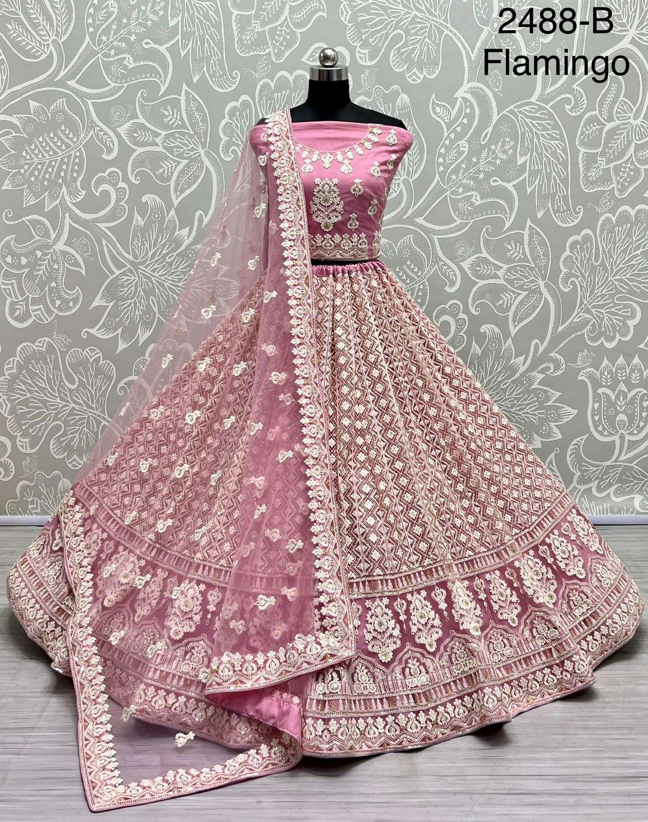 Net with Heavy Embroidery work designer Bridal wear lehenga ...