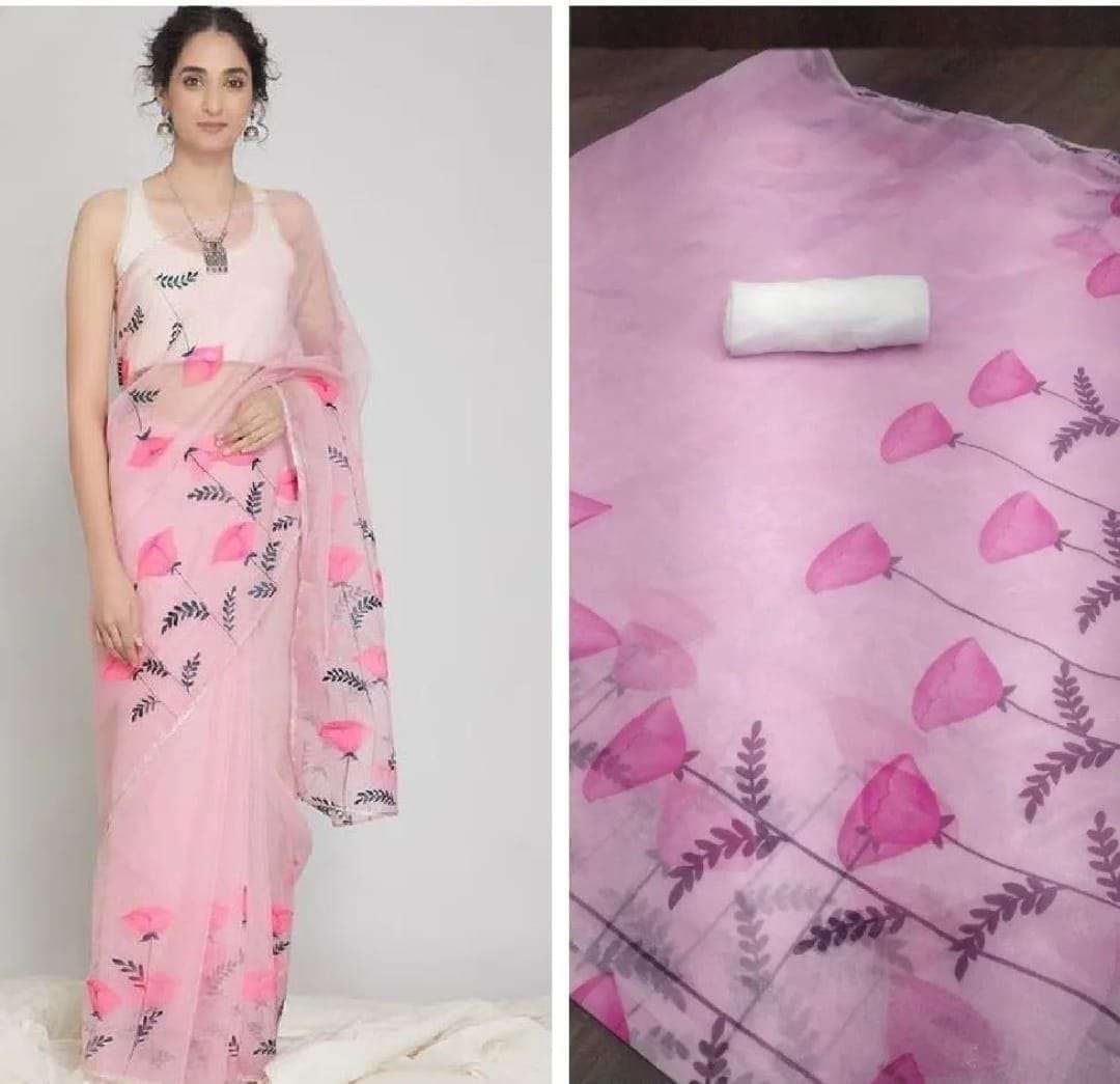 New style Organza with Flower Printed Saree collection